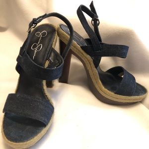 Jessica Simpson Denim Open Toe Heels Size 9